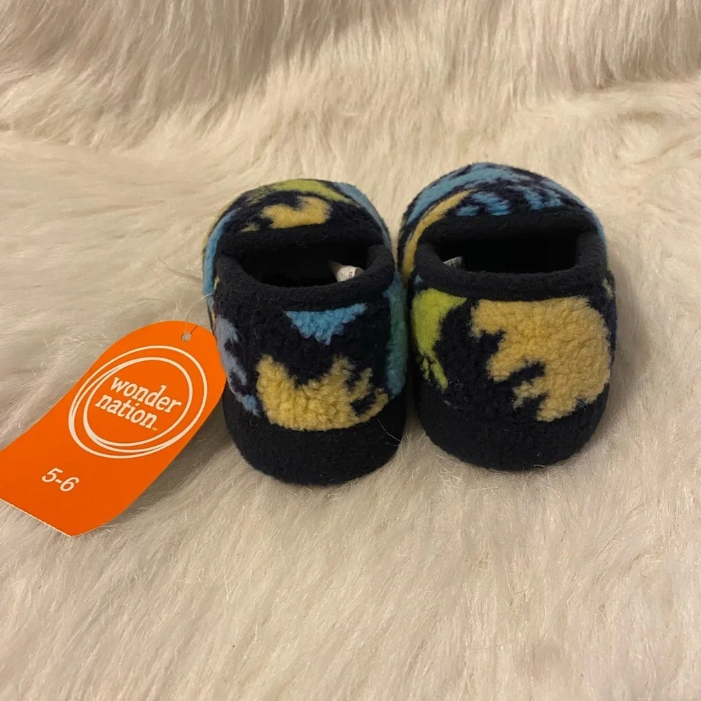 Wonder Nation Slippers Boys Size 5-6 Blue Forest Animals Slip On Shoes‎